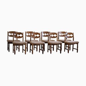 Razorblade Chairs in Oak & Lambswool attributed to Henning Kjærnulf, 1960s, Set of 8