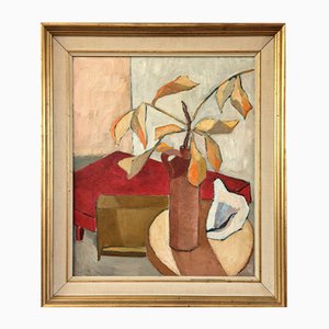 Foglie d'autunno, dipinto a olio, anni '50, con cornice