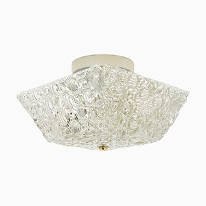 Square Brass & Textured Glass Ceiling Light attributed to J. T. Kalmar for Kalmar, 1950s