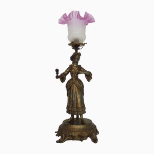 Vintage Nobility Woman Statue Lamp in Gilded Metal and Tulip, 1960s