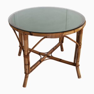 Italian Bamboo Table with Glass Top, 1960s