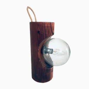 Lámpara de pared o mesa de madera brutalista atribuida a Temde Leuchten, Suiza, años 60