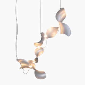 Dune 8 with Eight Shades Handmade Hanging Lamp with Silver Anodized Shades by Moss