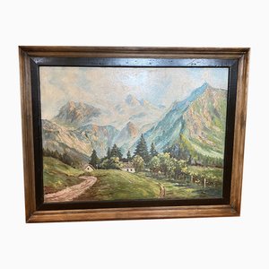 Paesaggio del Monte Bianco, anni '50, dipinto ad olio, con cornice