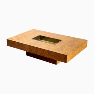 Burl Wooden Coffee Table with Brass Bar by Jean Charles for Maison Charles, 1970s