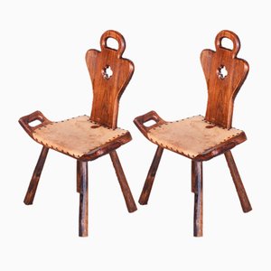 Set of Art Deco Elm & Leather Chairs by Krásná Jizba, 1940s