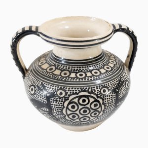 Jarrón vintage de cerámica en blanco y negro, años 20