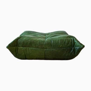 Green Leather Dubai Togo Pouf by Michel Ducaroy for Rose Line
