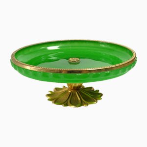 Green Opaline Glass Dish, France, 1950s