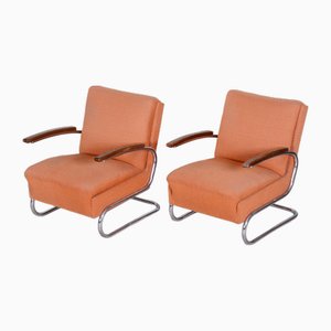 Set of Bauhaus Tubular Chrome Armchairs attributed to Mücke Melder, 1930s