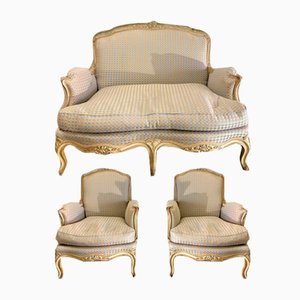 Louis XV Style Living Room in Lacquered Wood, 1900, Set of 3