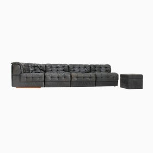 Modulares DS 11 Sofa aus schwarzem Patchwork Leder von De Sede, 1970er, 5er Set