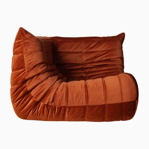 Amber Orange Velvet Togo Corner Chair by Michel Ducaroy for Ligne Roset