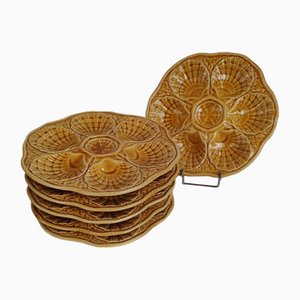 Oyster Plates in Sarreguemines Slip, 1950s, Set of 6