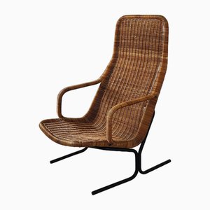 Mid-Century Wicker Lounge Chair attributed to Dirk Van Sliedrecht for Rohé Noordwolde, the Netherlands, 1960s