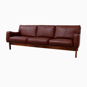 Danish Modern Leather and Rosewood Sofa from Eran, 1960s