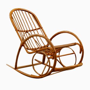 Large Bamboo Rocking Chair Made of Rattan Wicker from Rohé Noordwolde, 1970s
