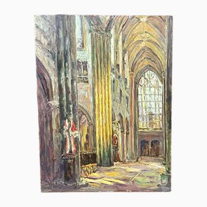 Interno di una chiesa cattedrale, anni '20, Olio su cartone