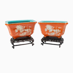 Chinesische Jardinieres aus Eisen mit oranger Glasur, 1940er, 2er Set