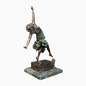After Colinet, Figurine Art Déco Revival, 1990s, Bronze sur Marbre