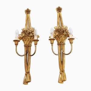 Goldene Barock Louis XVI Wandlampen, 1990er, 2er Set