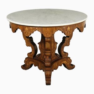 19th Century Charles X Round Table Charles in Walnut & Maple, Italy