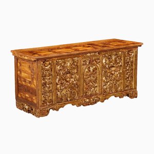 Banc en Bois Sculpté et Doré, 19ème Siècle, Italie