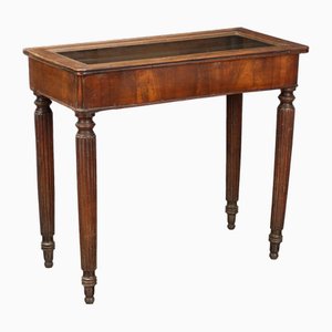 19th Century Coffee Table with Case in Walnut & Glass, Italy