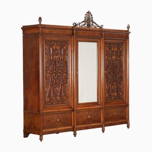 Charles X Wardrobe Lombardy in Carved Wood, Plywood & Walnut, 1800s