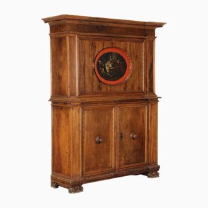 Neo-Renaissance Cupboard in Walnut Flap & Painted Olive, Italy, 1900s