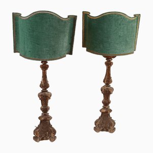 Carved Wooden Table Lamps, Set of 2