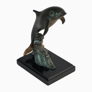 Scultura brutalista di delfino in bronzo, Francia, anni '70