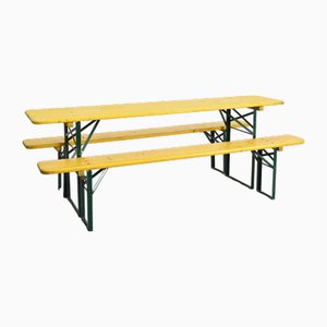 German Beer Hall Table and Benches, Set of 3