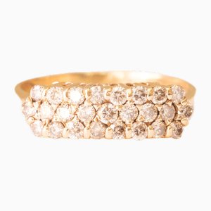 Vintage 18k Yellow Gold Ring with Triple Row of Brilliant Cut Diamonds, 1970s