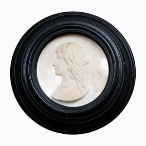 Profil Antique en Marbre Blanc Statuaire avec Cadre en Bois Noirci, Florence, 18ème Siècle