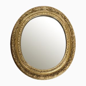 Espejo Luis XVI francés antiguo de madera dorada y tallada