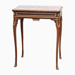 Antique French Napoleon III Coffee Table in Mahogany with Sicilian Jasper Marble Top, 19th Century