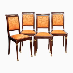 Antique Chairs in Mahogany with Bronze Inserts, 19th Century, Set of 4