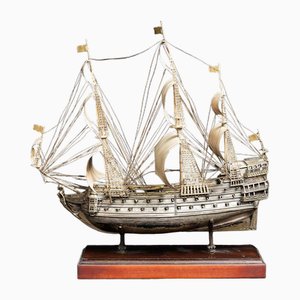 Antikes Segelschiff aus gemeißeltem Silber, Neapel, Frühes 20. Jh.