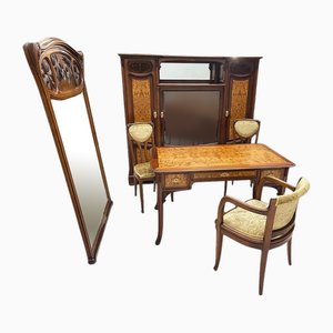 French Art Nouveau Living Room Set by Louis Chambry, 1900s, Set of 6