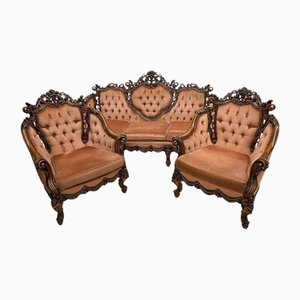 Italian Baroque Sofa and Armchairs, 1970s, Set of 3