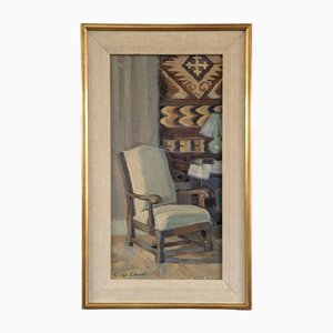 The Arm Chair, 1950er, Oil on Board, Gerahmt
