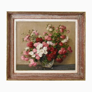 Maurice Alfred Decamps, Nature Morte Art Déco avec Vase à Fleurs, 20ème Siècle, Huile sur Toile