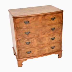 Vintage Georgian Style Burr Walnut Bow Front Chest of Drawers, 1930s