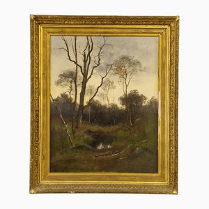 Joseph Antoine Adrien Rousseau, Atardecer en el bosque de Fontainebleau, siglo XIX, óleo sobre lienzo