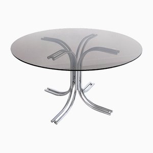 Italian Chrome and Smoked Glass Dining Table, 1970s
