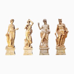 Artista italiano, Estatuas de las cuatro estaciones, travertino, Juego de 4