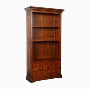Vintage Teak Open Bookcase with Drawers & Brass Handles