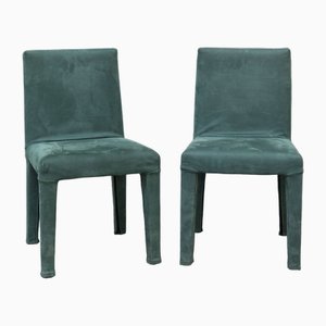 Vintage Green Suede Chairs, 2010s, Set of 2