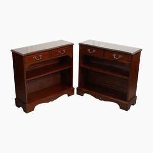 Mahogany Open Dwarf Library Bookcases with Adjustable Shelves, Set of 2